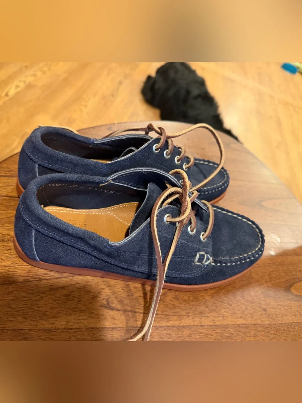 Men's Navy Suede Boat Shoes with Tan Laces